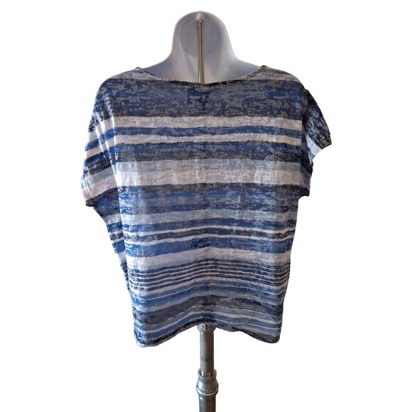 Ruby Rd Favorites Womens Top Large Stripe Blue White Short Sleeve Classiccore - Picture 2 of 6